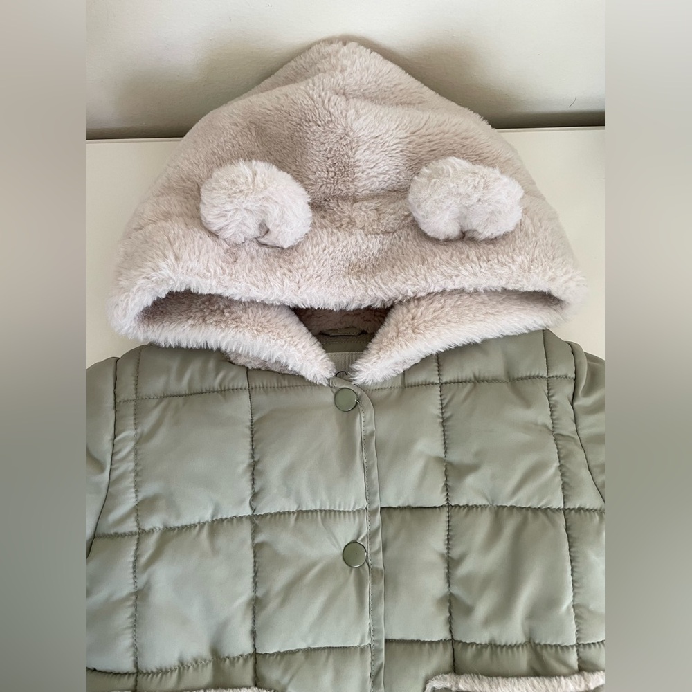Jessica Simpson Kids Green Puffer Jacket with Faux Fur Hoodie Ears Girls 3T - Picture 7 of 13